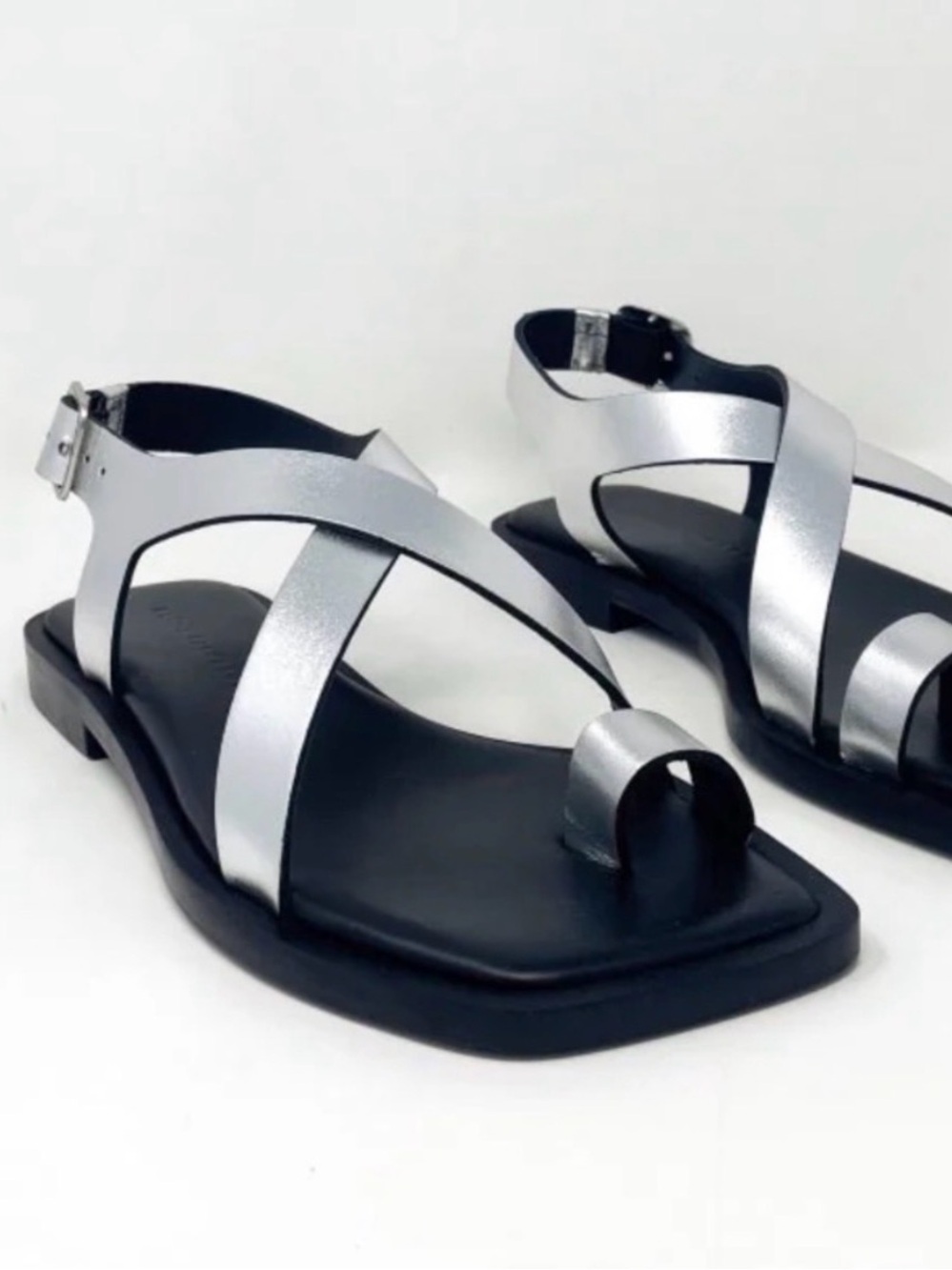 Freda Salvador Paxton Sandal: Silver Metallic Toe-Loop Strap Sandals